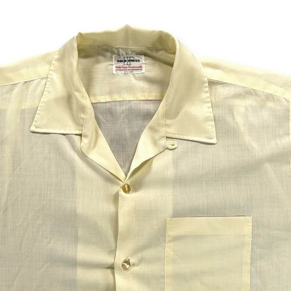 Vintage Hold Press Shirt Adult LARGE Yellow Loop Collar Camp Snake Eyes USA 60s - Picture 2 of 8